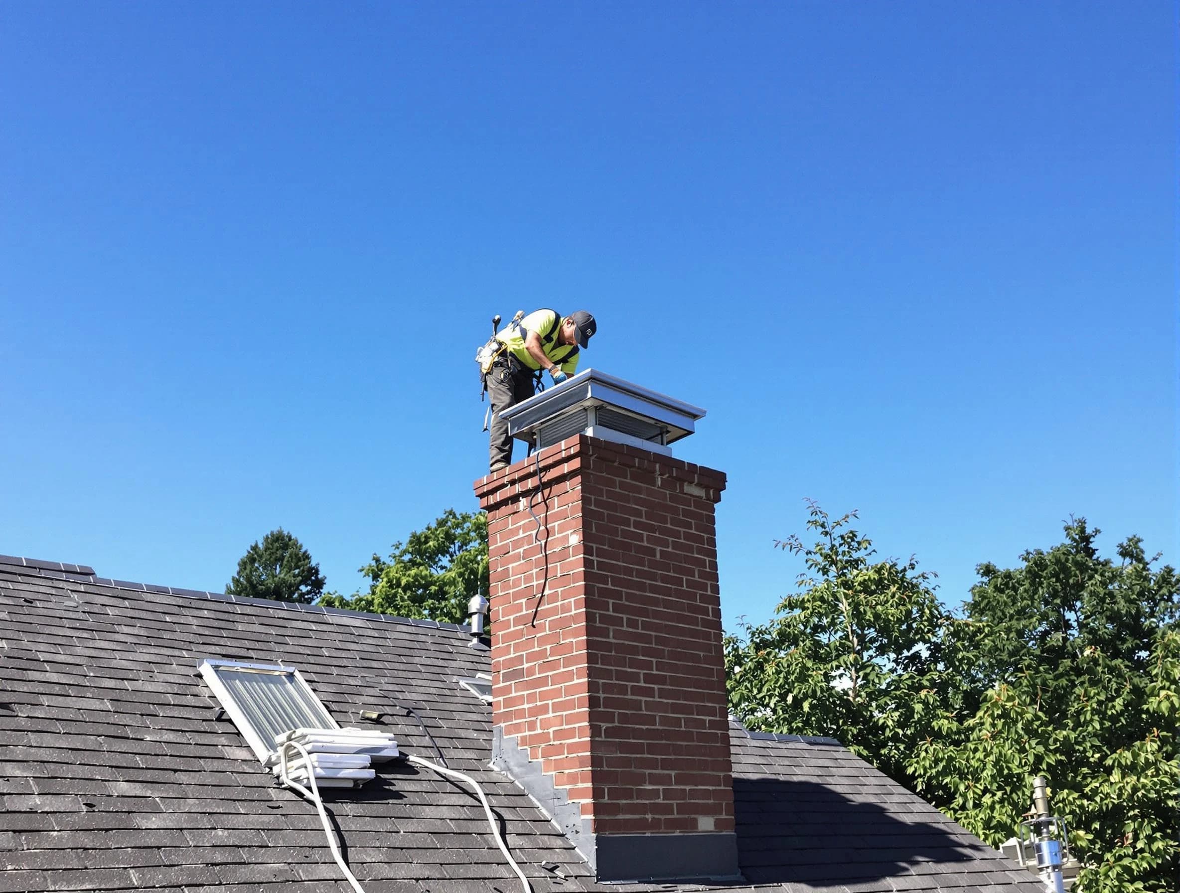 Redan Chimney Sweep technician measuring a chimney cap in Redan, GA