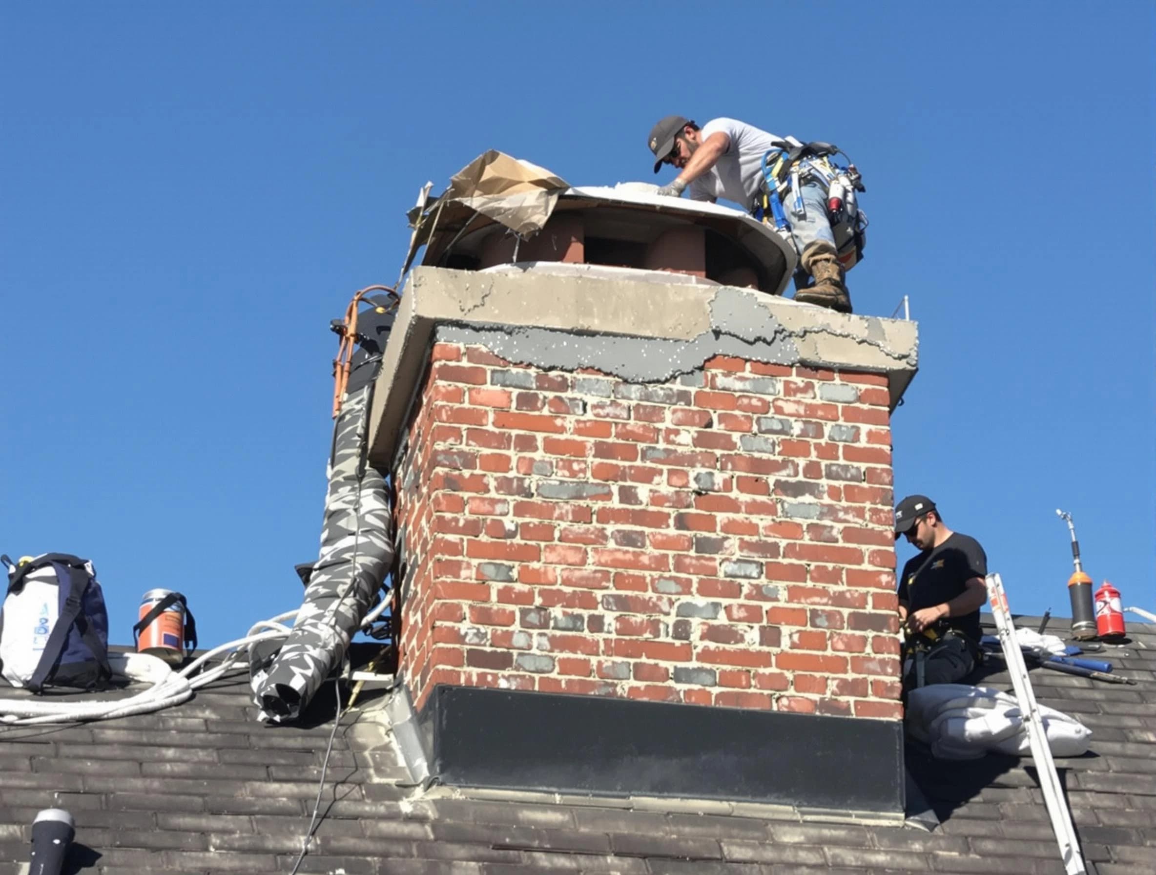 Redan Chimney Sweep installing a custom chimney crown in Redan, GA