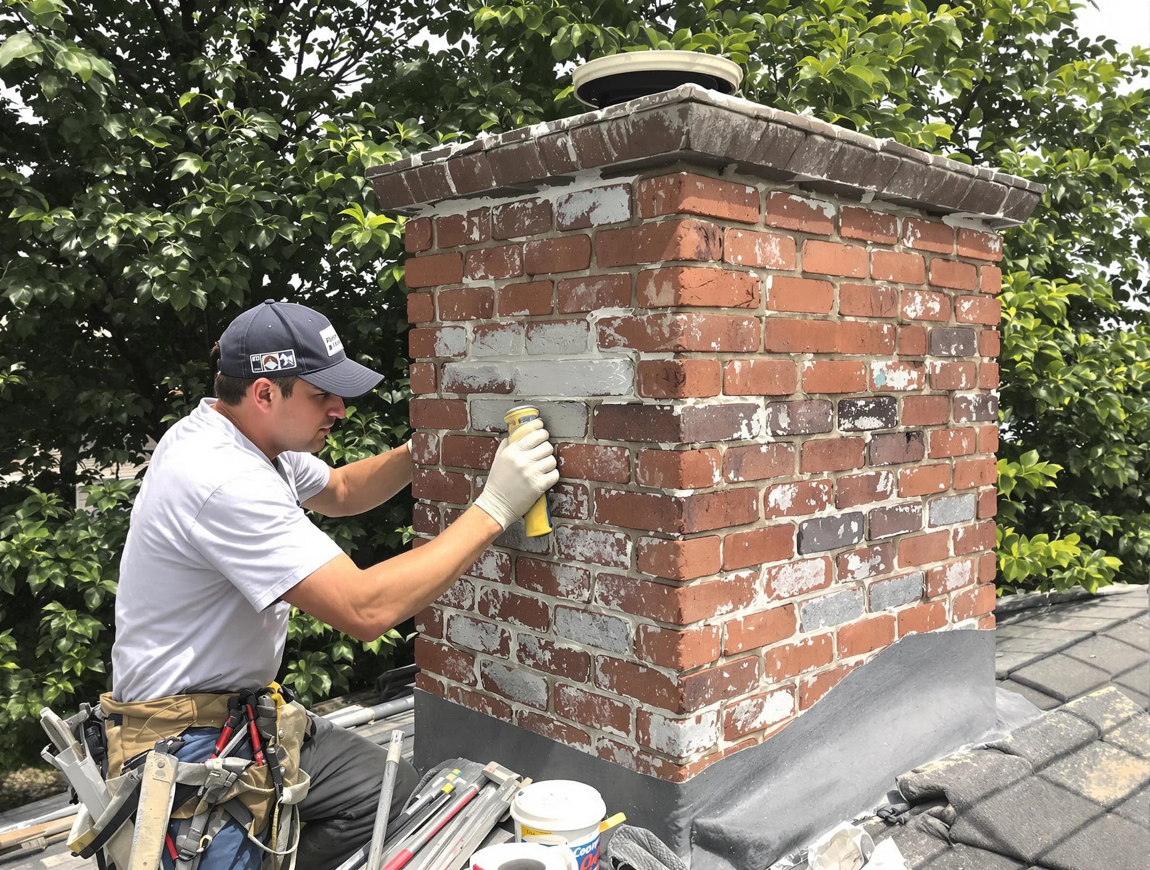 Redan Chimney Sweep restoring an aging chimney in Redan, GA