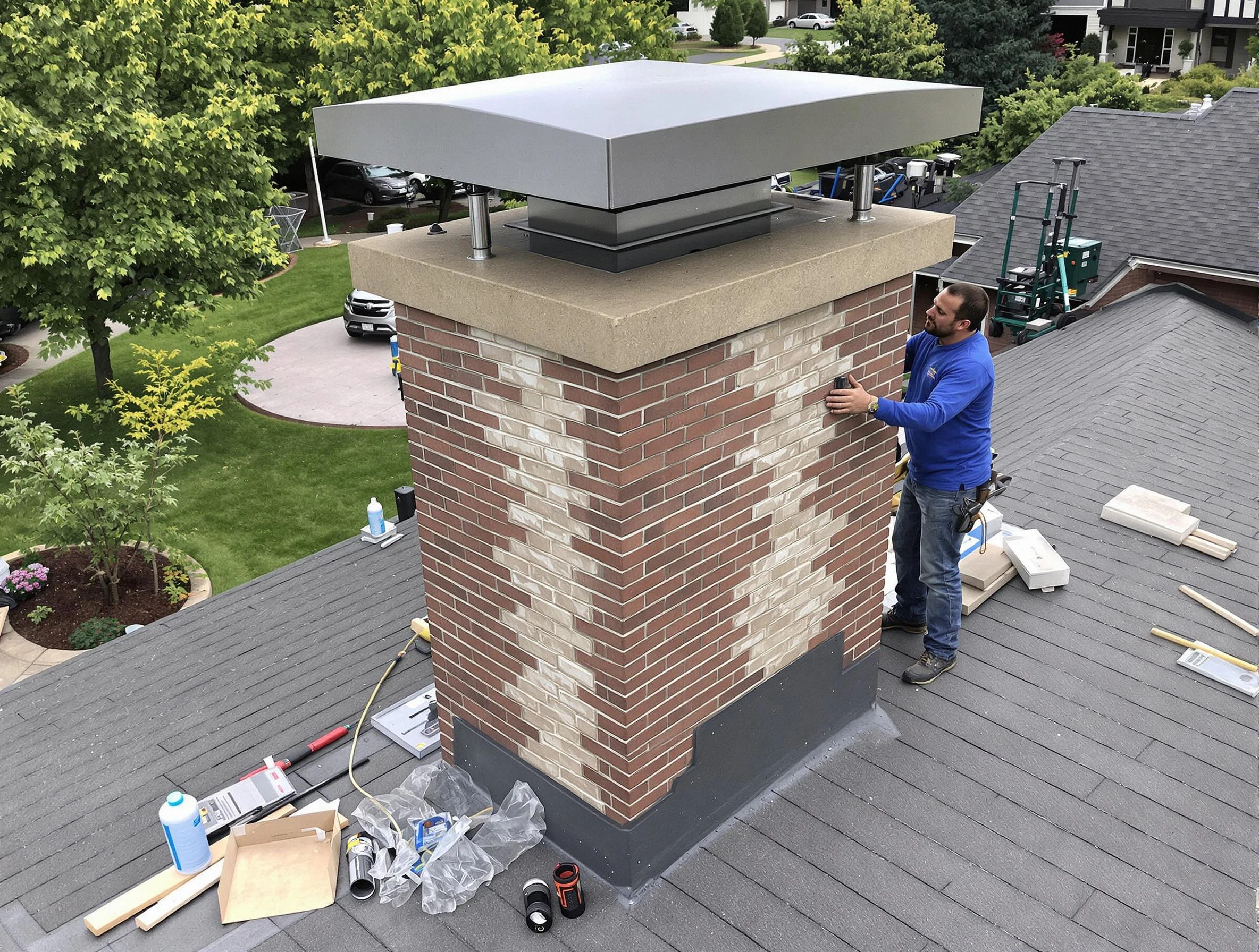 Redan Chimney Sweep team working on a custom chimney remodel in Redan, GA