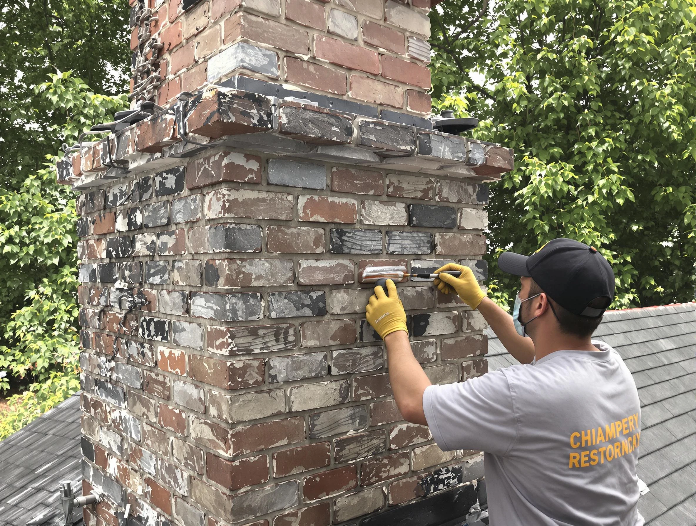 In-progress chimney restoration by Redan Chimney Sweep in Redan, GA